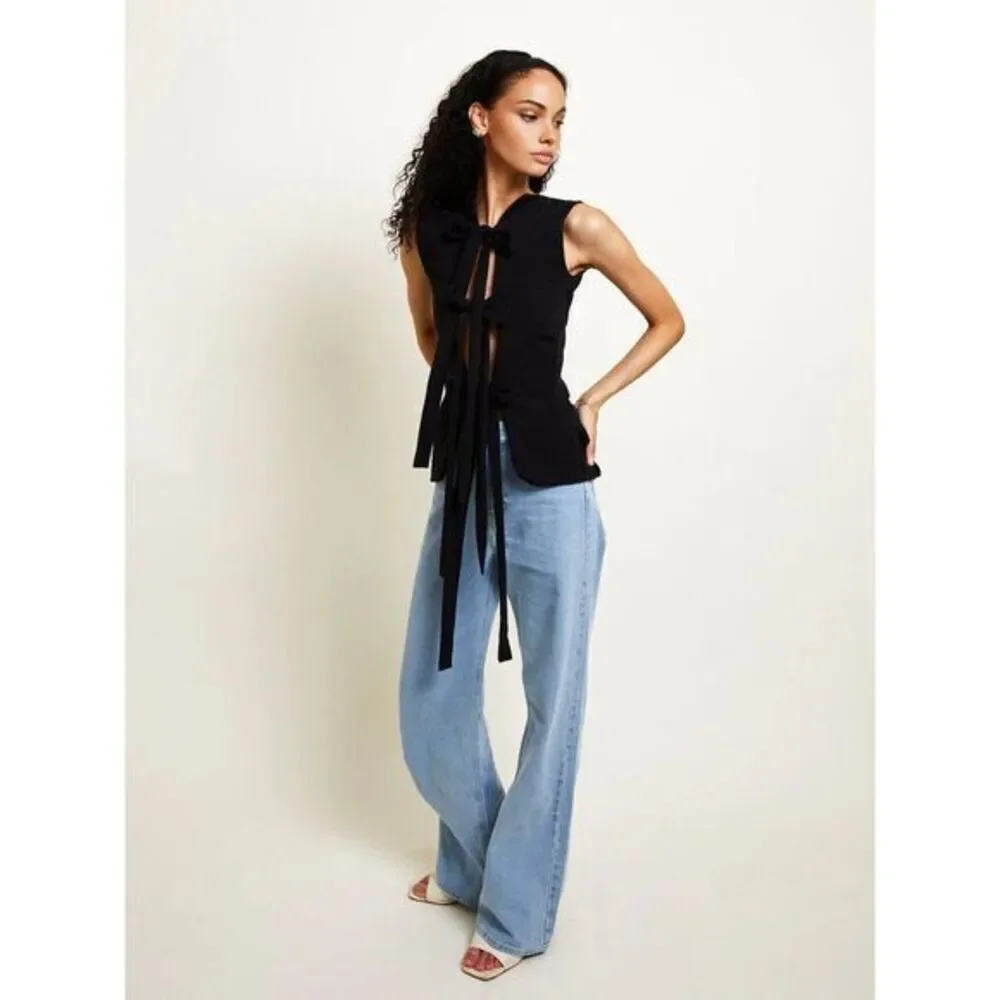 Commense‎ Chic Cotton Knotted Multi-Wear Black Top Bow Detail Small - Picture 5 of 13